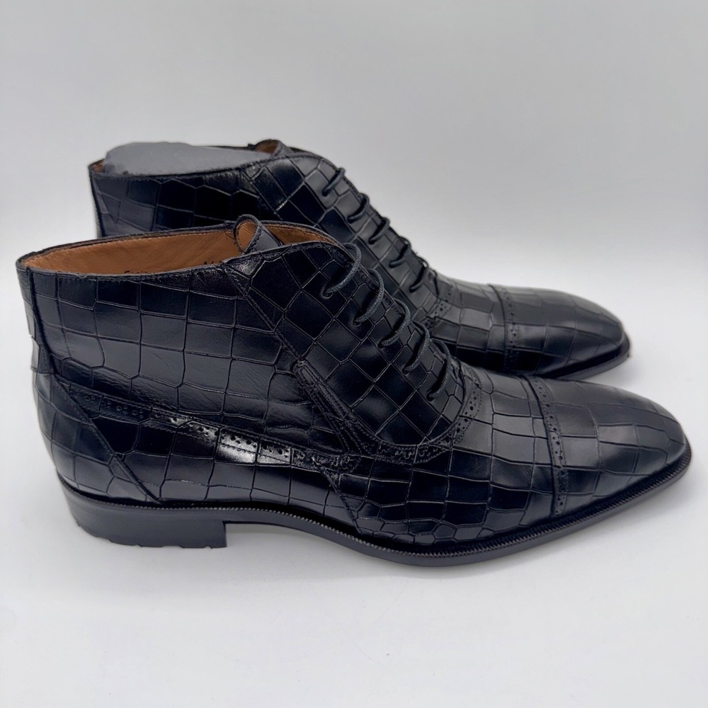Mezlan McKay Cap Toe Boots Men's Size 10 M Black Crocodile Embossed Leather - Picture 5 of 16